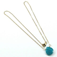 14kt Gold Filled Aqua Jade Wire Wrap Delicate Gemstone Drop Necklace - Horizon Bliss