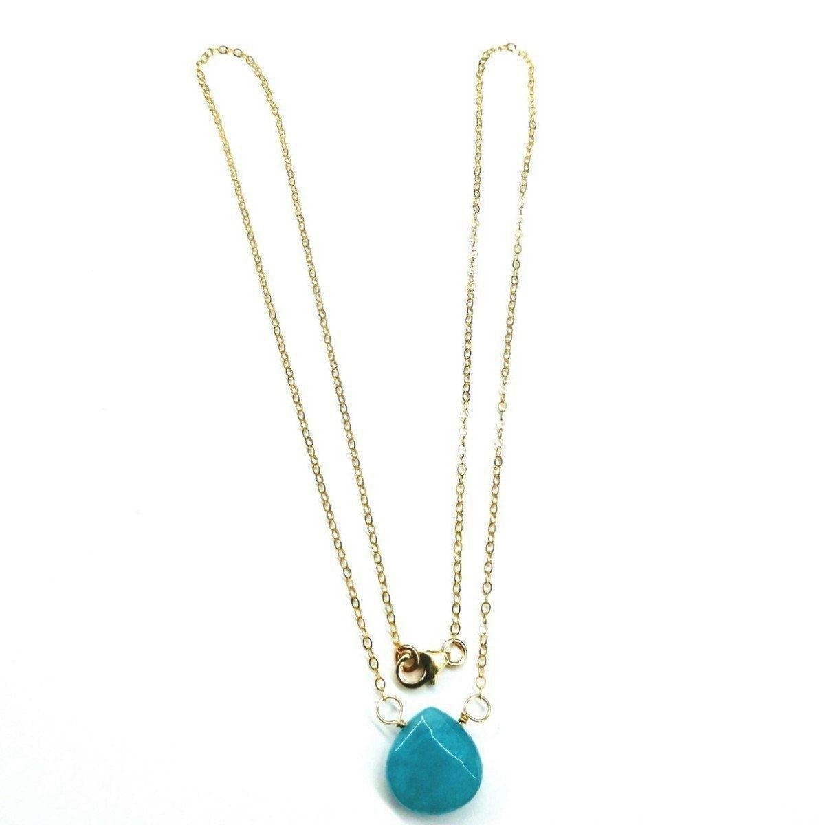 14kt Gold Filled Aqua Jade Wire Wrap Delicate Gemstone Drop Necklace - Horizon Bliss