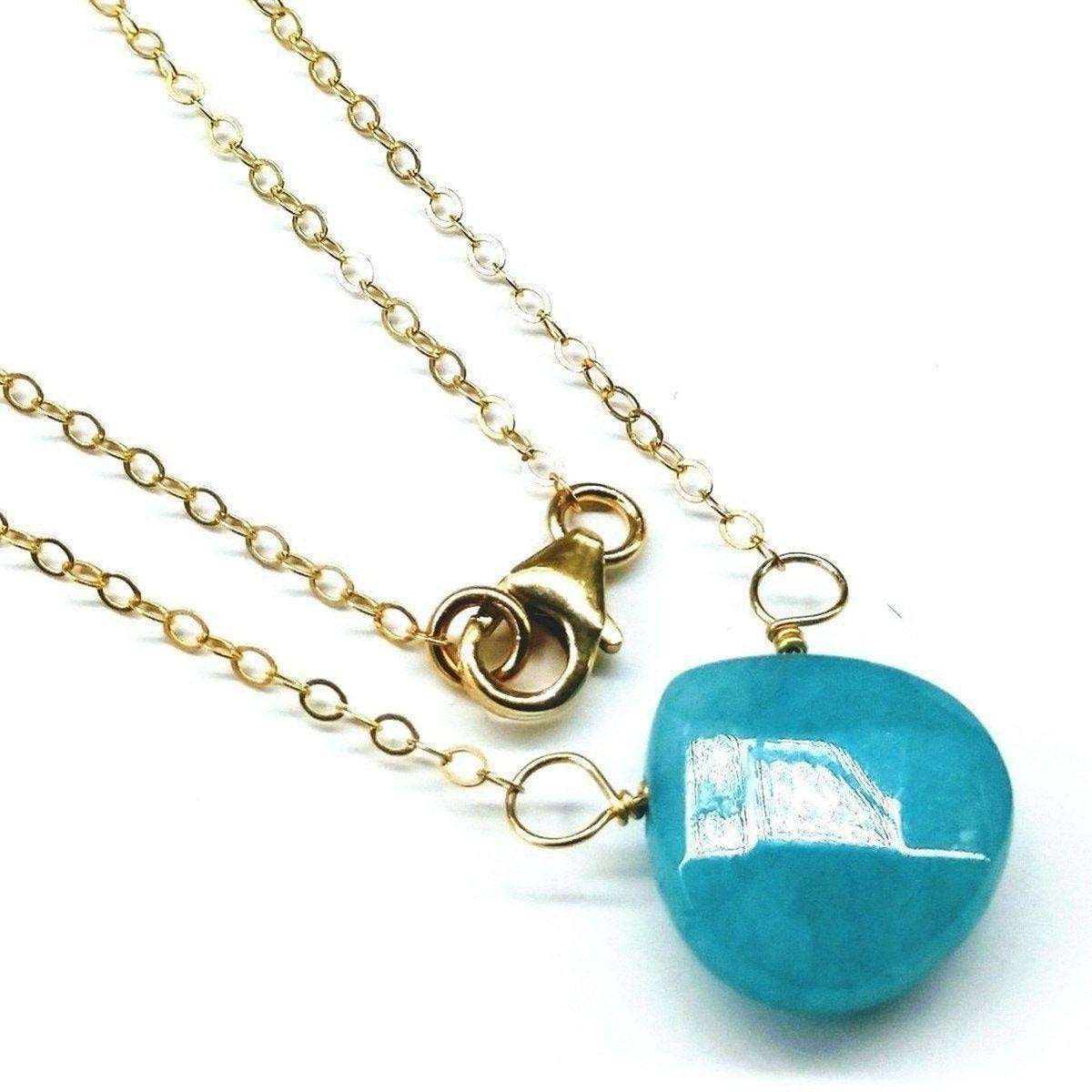 14kt Gold Filled Aqua Jade Wire Wrap Delicate Gemstone Drop Necklace - Horizon Bliss