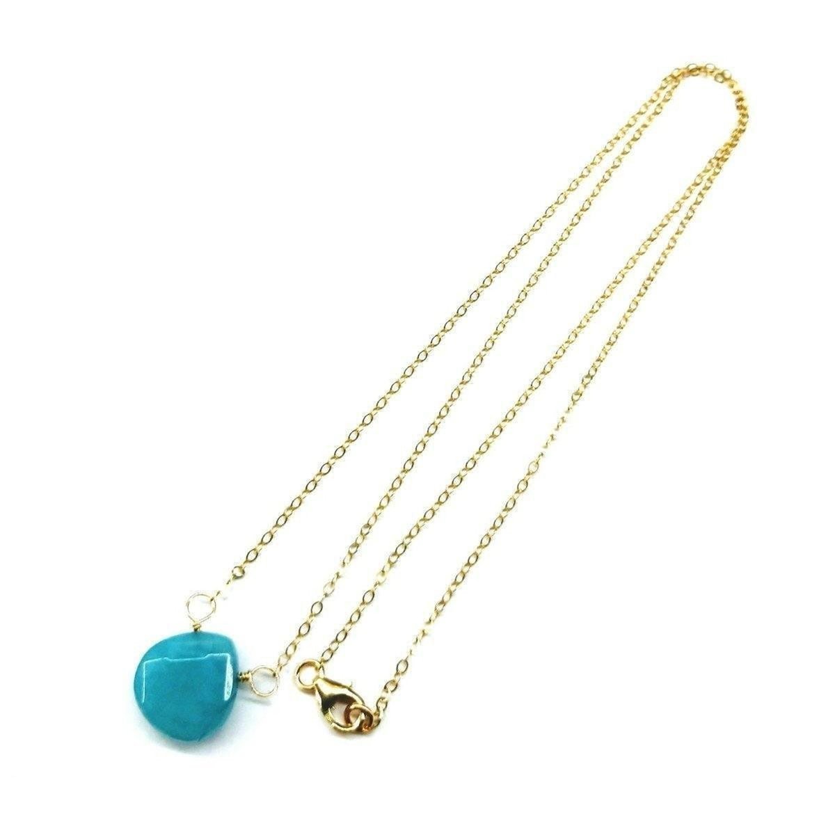 14kt Gold Filled Aqua Jade Wire Wrap Delicate Gemstone Drop Necklace - Horizon Bliss