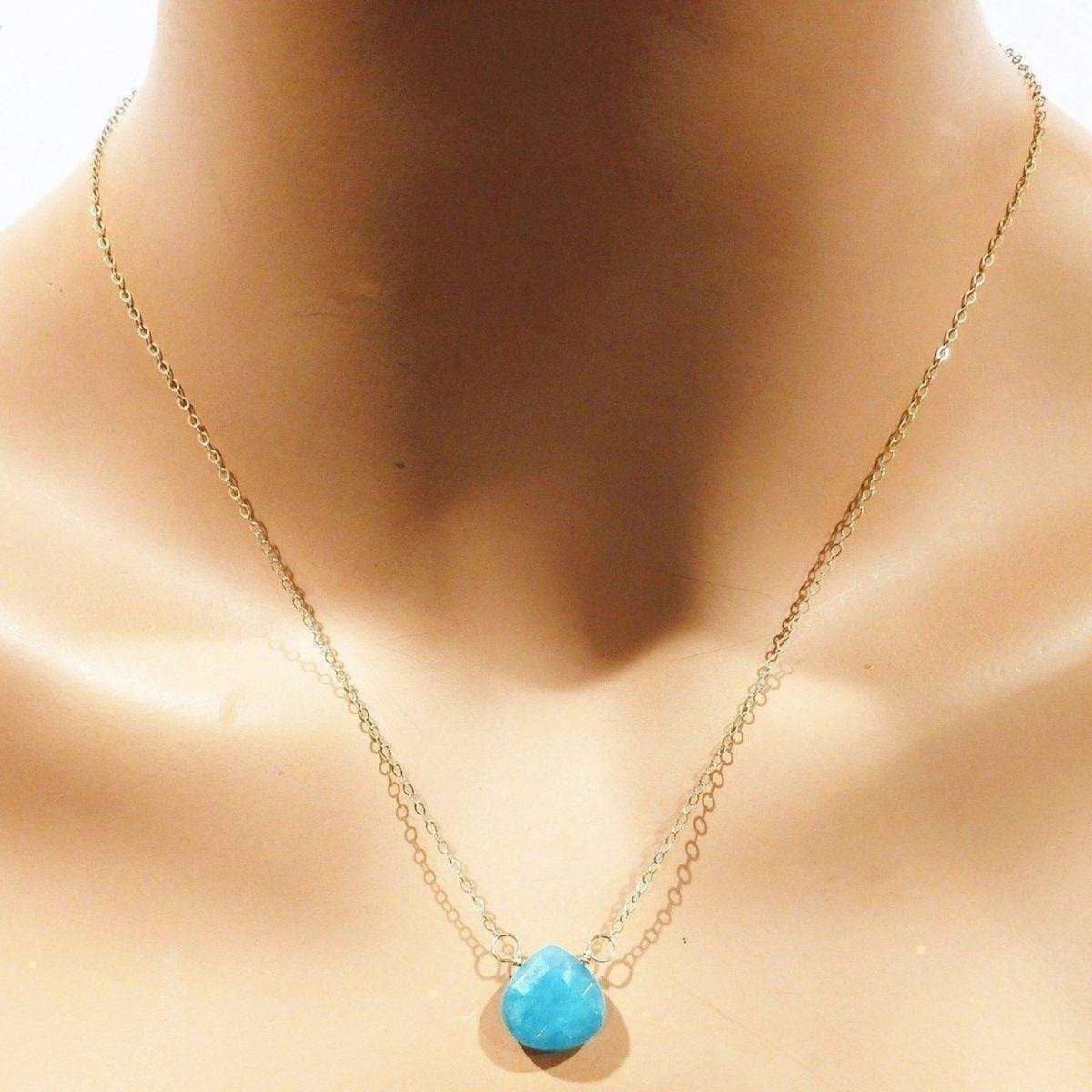 14kt Gold Filled Aqua Jade Wire Wrap Delicate Gemstone Drop Necklace - Horizon Bliss