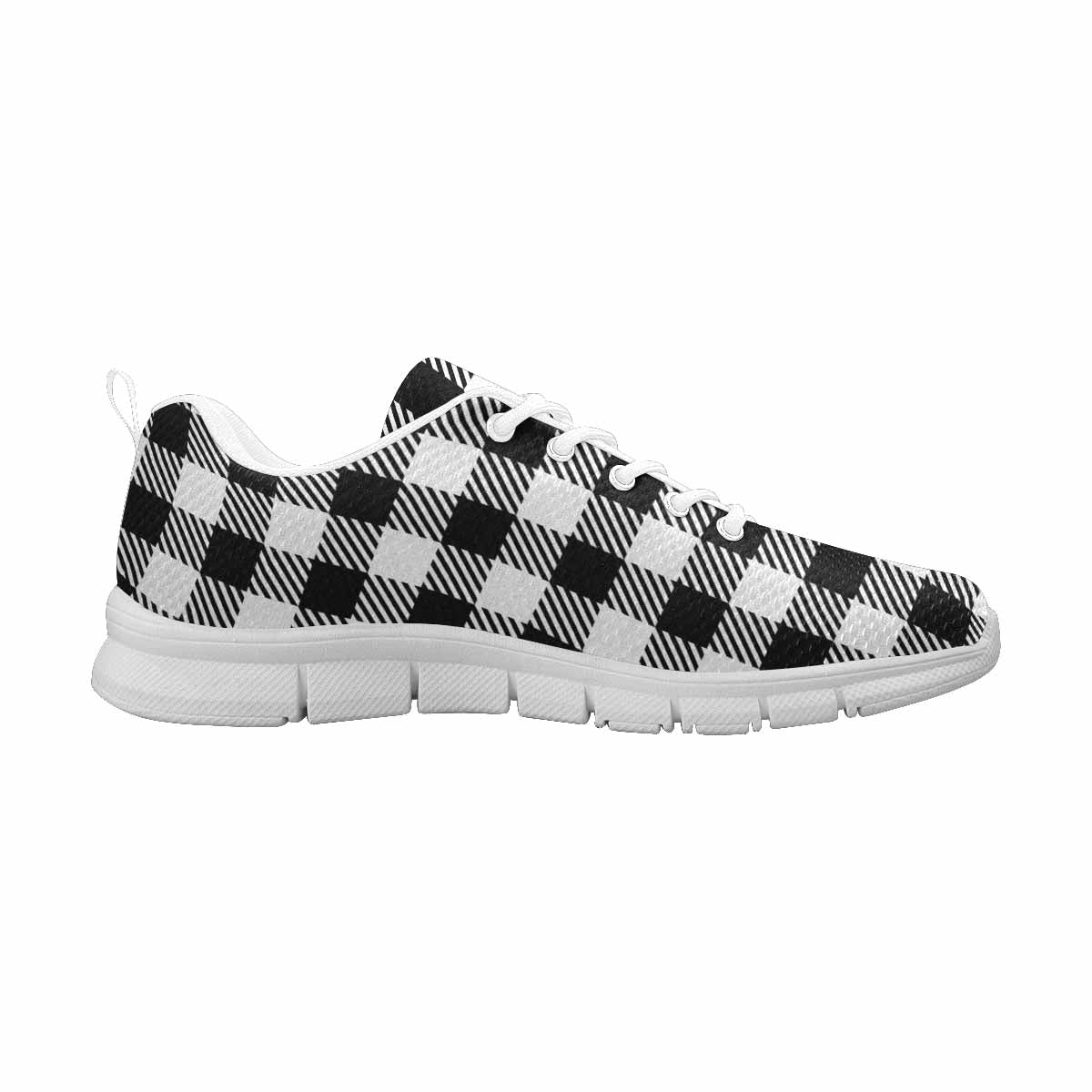 Sneakers For Men, Buffalo Plaid Black And White Running Shoes - Horizon Bliss