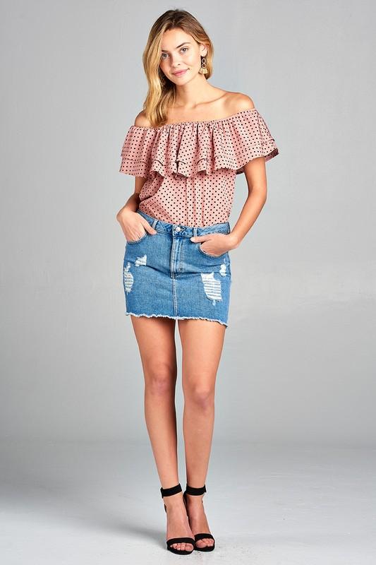 Women's Double Ruffle Off Shoulder Polka Dot Top - Horizon Bliss