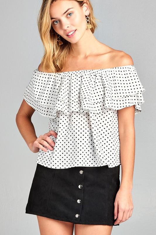 Women's Double Ruffle Off Shoulder Polka Dot Top - Horizon Bliss