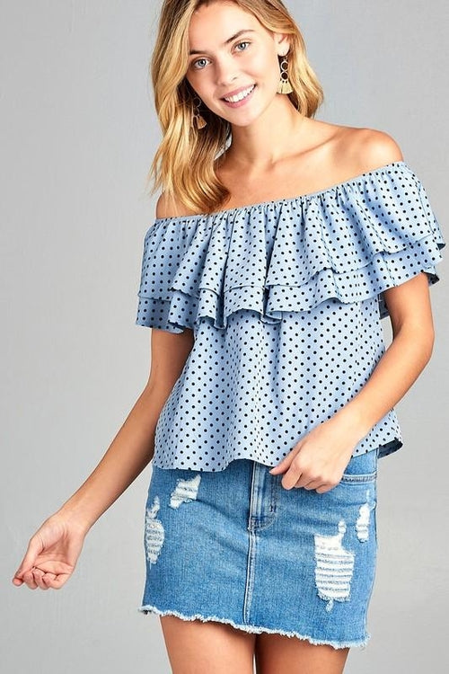 Women's Double Ruffle Off Shoulder Polka Dot Top - Horizon Bliss