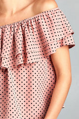 Women's Double Ruffle Off Shoulder Polka Dot Top - Horizon Bliss