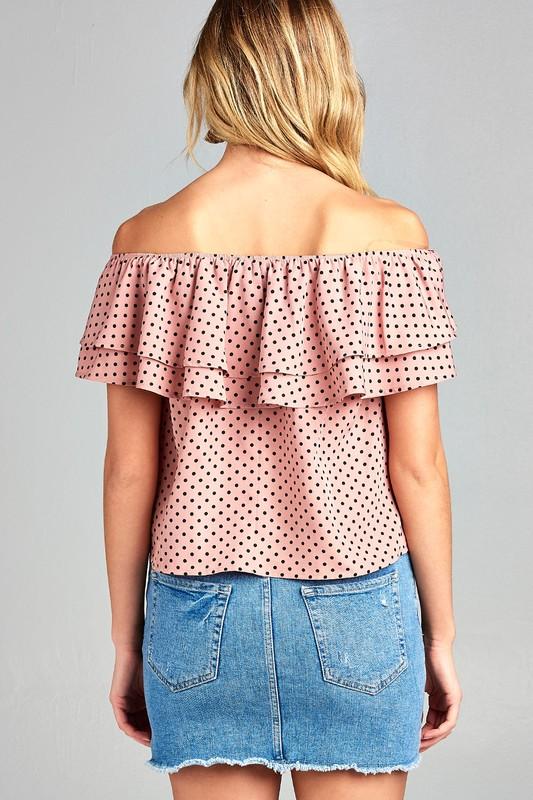 Women's Double Ruffle Off Shoulder Polka Dot Top - Horizon Bliss