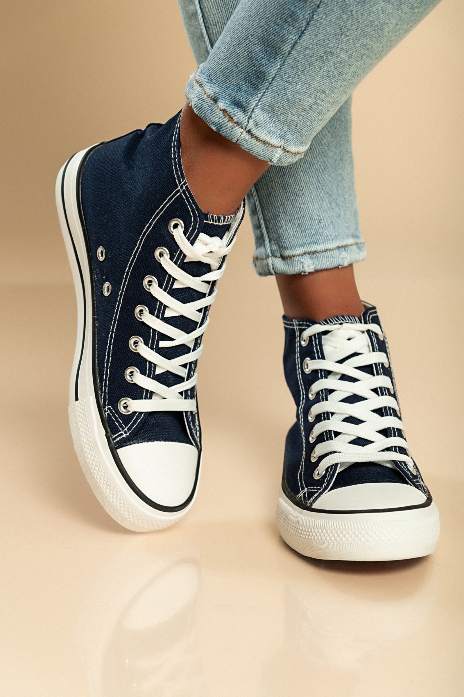 High-top canvas sneakers, dark blue - Horizon Bliss