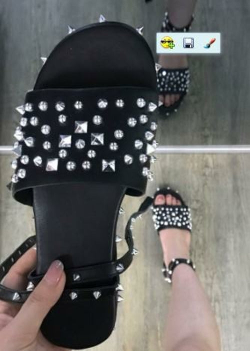 Women Summer New Sandals Flat Heel Rivet Platform Peep Toe Ankle - Horizon Bliss