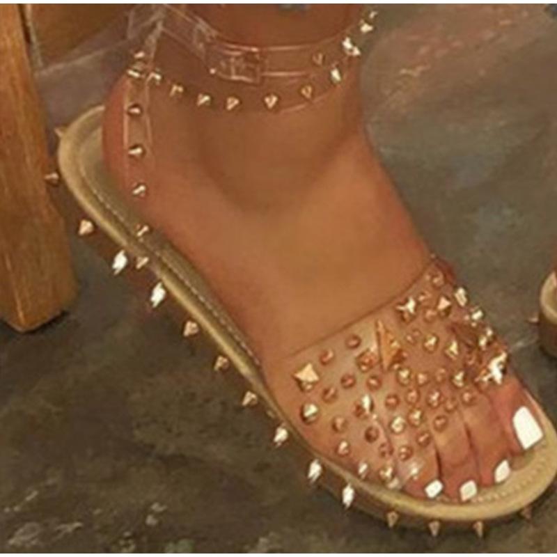 Women Summer New Sandals Flat Heel Rivet Platform Peep Toe Ankle - Horizon Bliss