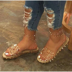 Women Summer New Sandals Flat Heel Rivet Platform Peep Toe Ankle - Horizon Bliss