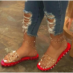 Women Summer New Sandals Flat Heel Rivet Platform Peep Toe Ankle - Horizon Bliss