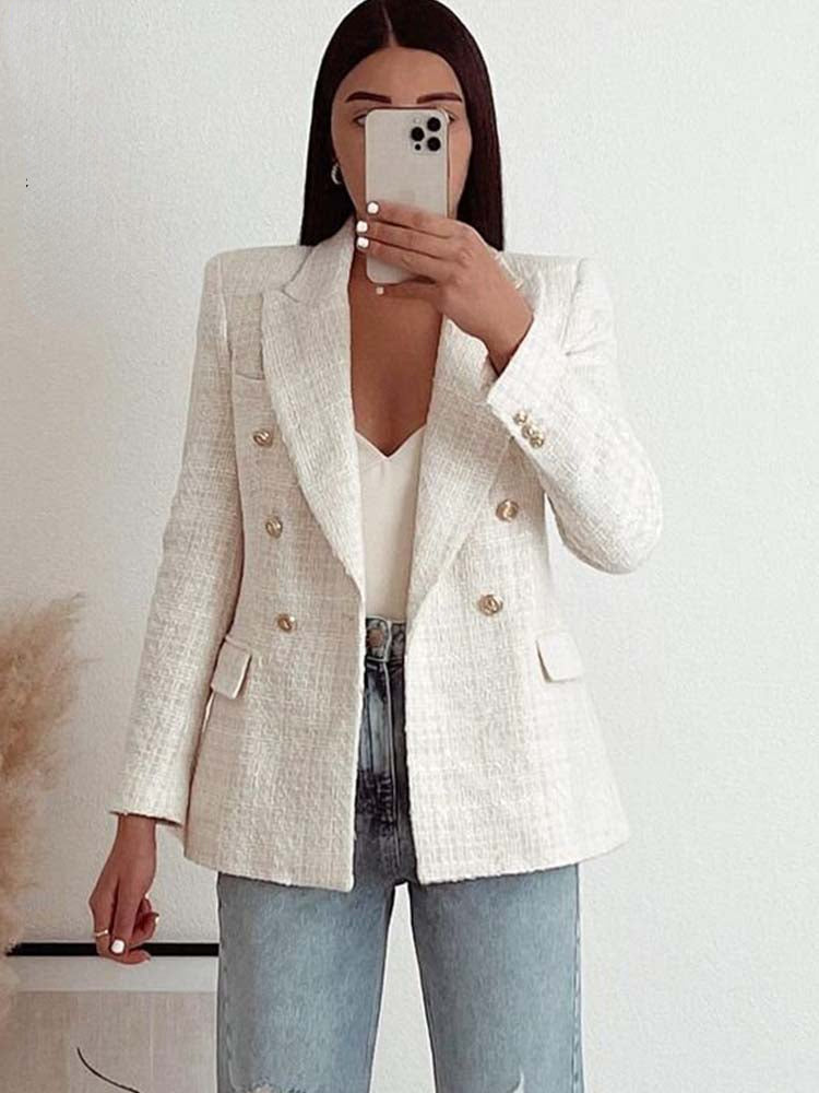 Women Jacket Double Breasted Tweed Blazer Coat - Horizon Bliss