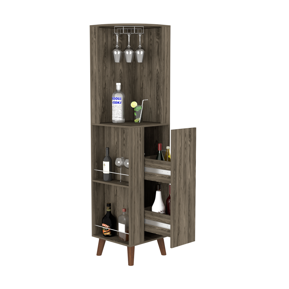 Corner Bar Cabinet Plex, Cup Rack, Two External Shelves, Dark Brown - Horizon Bliss