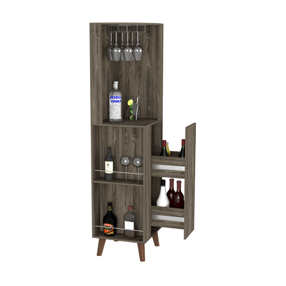 Corner Bar Cabinet Plex, Cup Rack, Two External Shelves, Dark Brown - Horizon Bliss