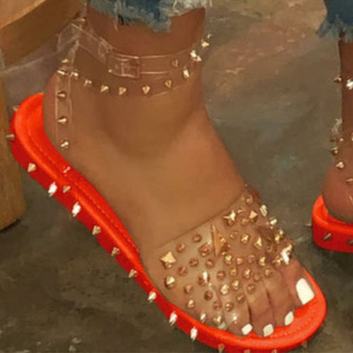 Women Summer New Sandals Flat Heel Rivet Platform Peep Toe Ankle - Horizon Bliss