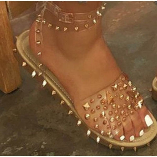 Women Summer New Sandals Flat Heel Rivet Platform Peep Toe Ankle - Horizon Bliss