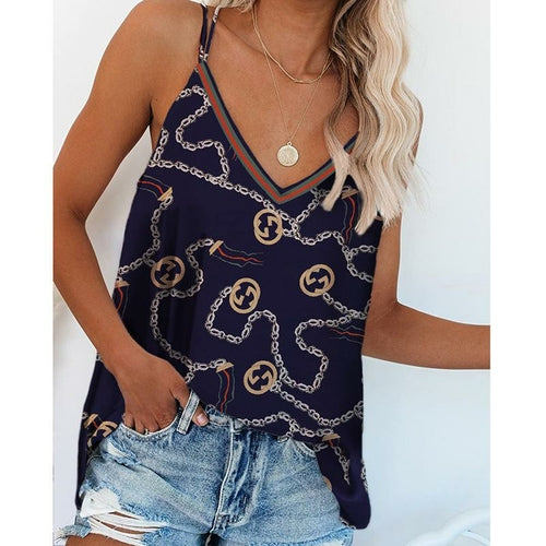 Women Chain Printed Sleeveless Tops - Horizon Bliss