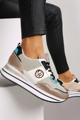 Fashion sneakers with decorative detail, FF525, champagne color. - Horizon Bliss