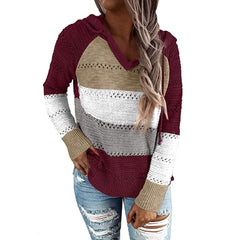 Hit Color Long Sleeve Hoodies Knitted Sweatshirts - Horizon Bliss