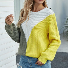 Long Sleeve Knitted Patchwork Hit Color Sweater Pullover - Horizon Bliss