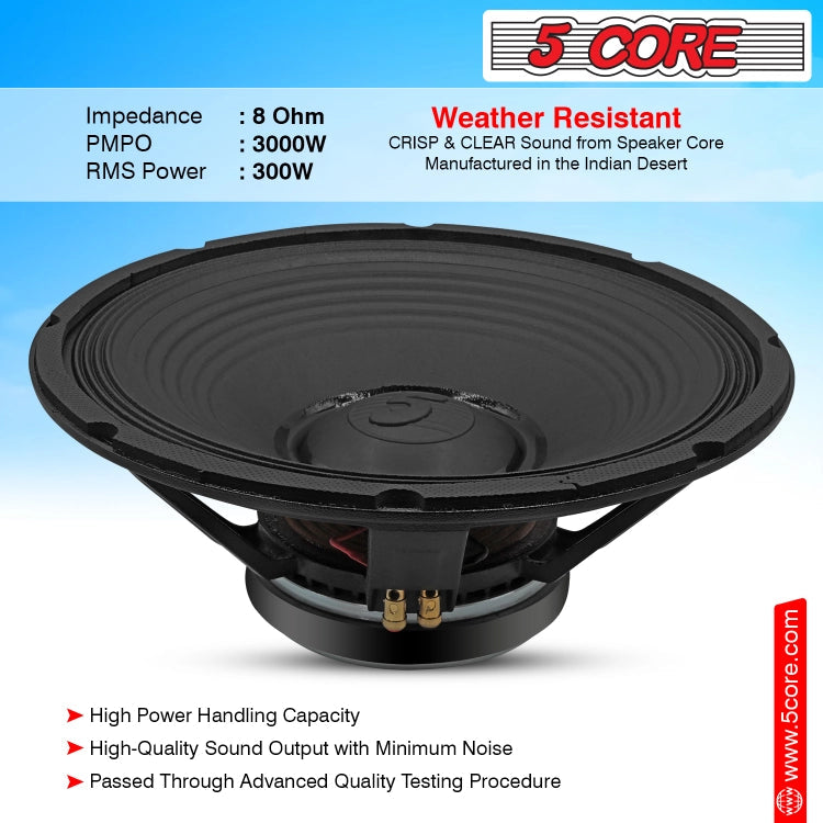 5Core 15 Inch Subwoofer Speaker 8 Ohm Full Range Replacement DJ Bass - Horizon Bliss