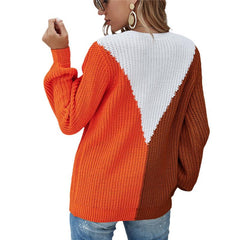 Long Sleeve Knitted Patchwork Hit Color Sweater Pullover - Horizon Bliss