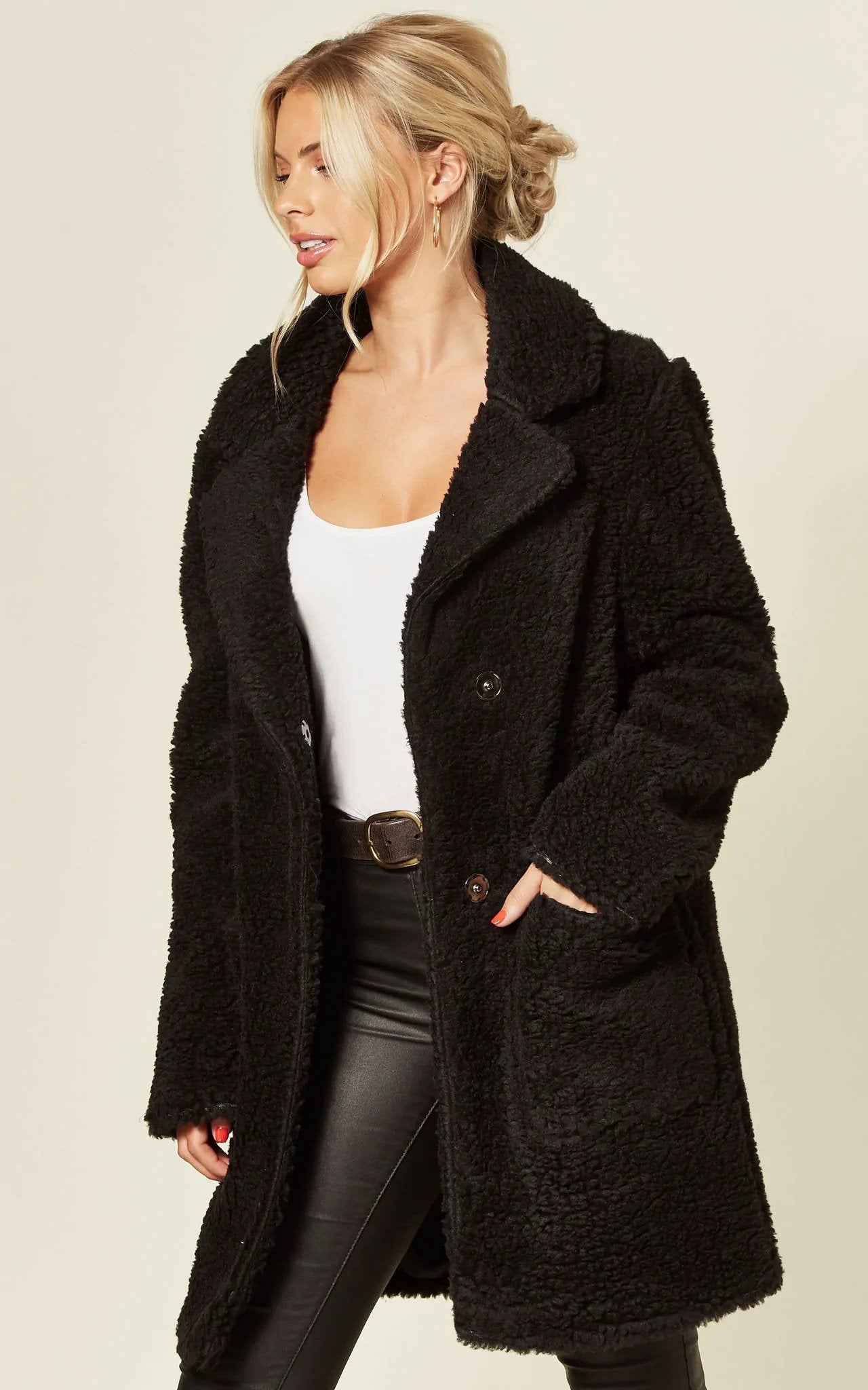 Stud Button Borg Teddy Coat (1905) - Horizon Bliss