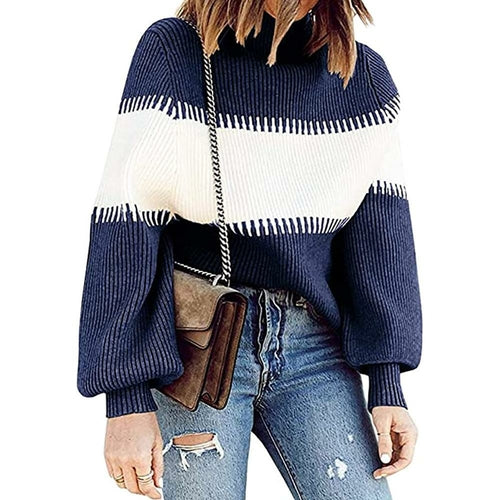 Hit Color Patchwork Women Long Sleeve Sweater - Horizon Bliss