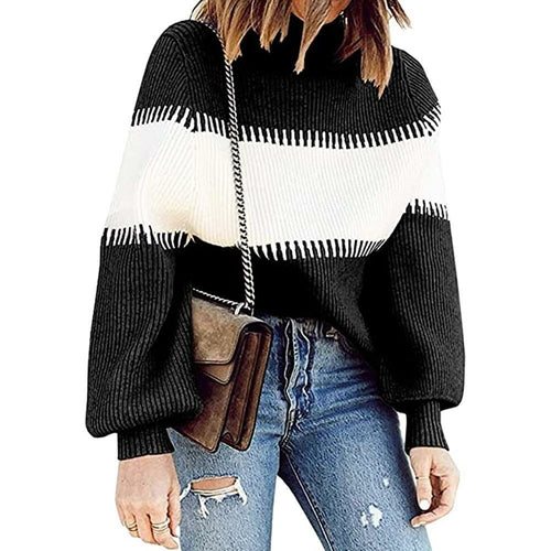 Hit Color Patchwork Women Long Sleeve Sweater - Horizon Bliss