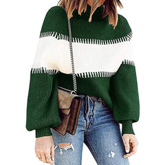 Hit Color Patchwork Women Long Sleeve Sweater - Horizon Bliss