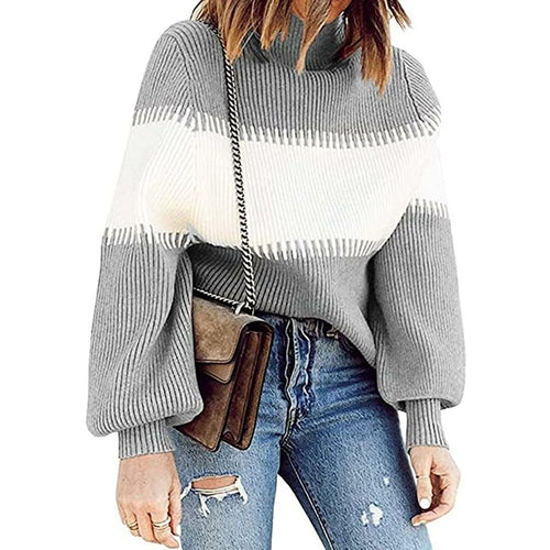 Hit Color Patchwork Women Long Sleeve Sweater - Horizon Bliss