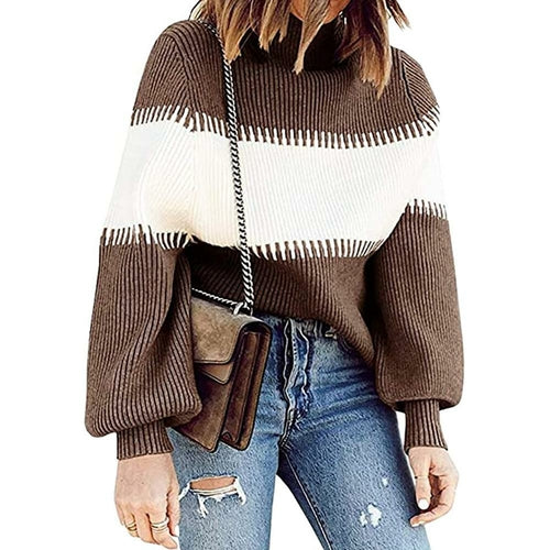 Hit Color Patchwork Women Long Sleeve Sweater - Horizon Bliss