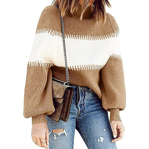 Hit Color Patchwork Women Long Sleeve Sweater - Horizon Bliss