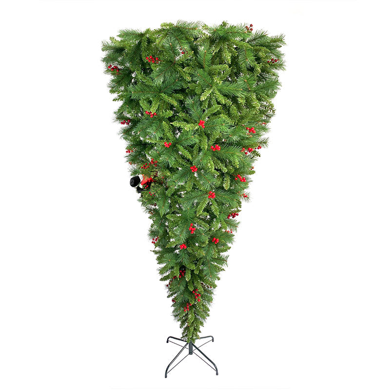 7.5 FT Upside Down Christmas Tree with Artificial Berries and Santa's