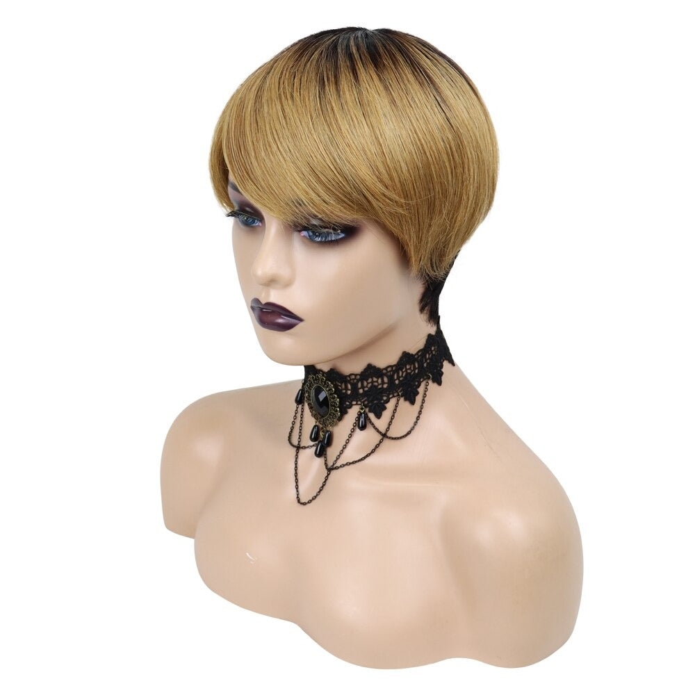 6inch #Burg Pixie Short Cut 100% Straight Human Hair Wig with Bangs Br - Horizon Bliss