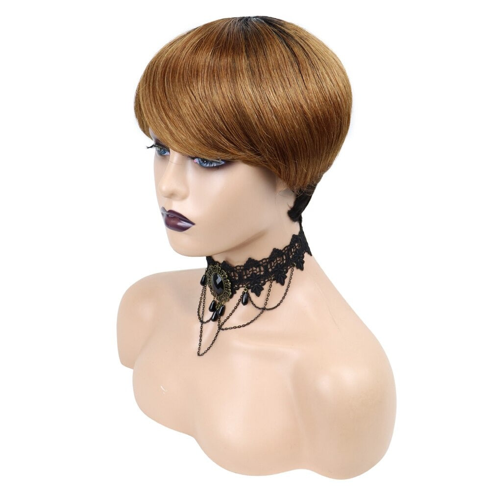 6inch #Burg Pixie Short Cut 100% Straight Human Hair Wig with Bangs Br - Horizon Bliss