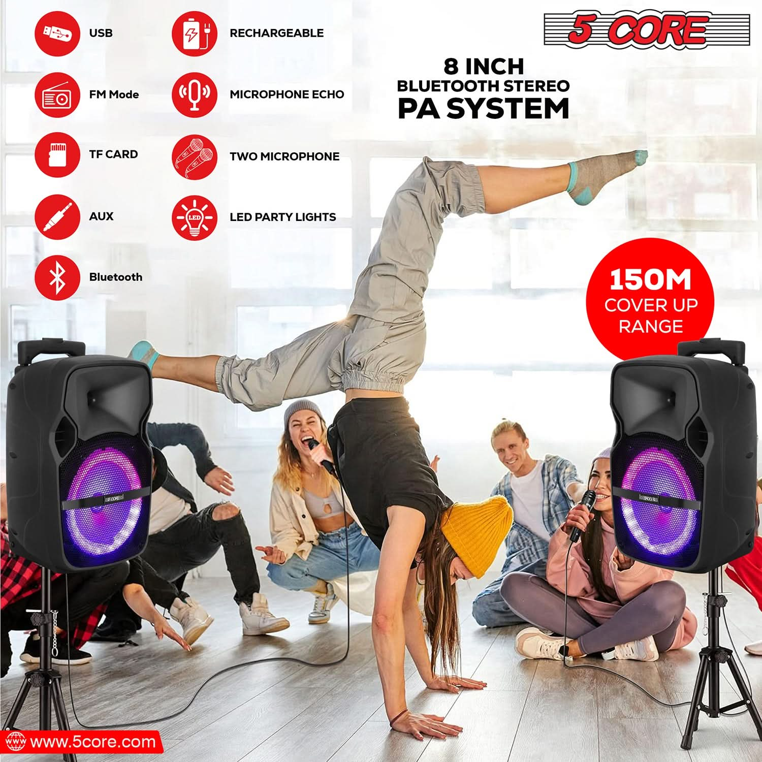 5 CORE TWS Pair Bluetooth Party Speakers Portable Karaoke PA System