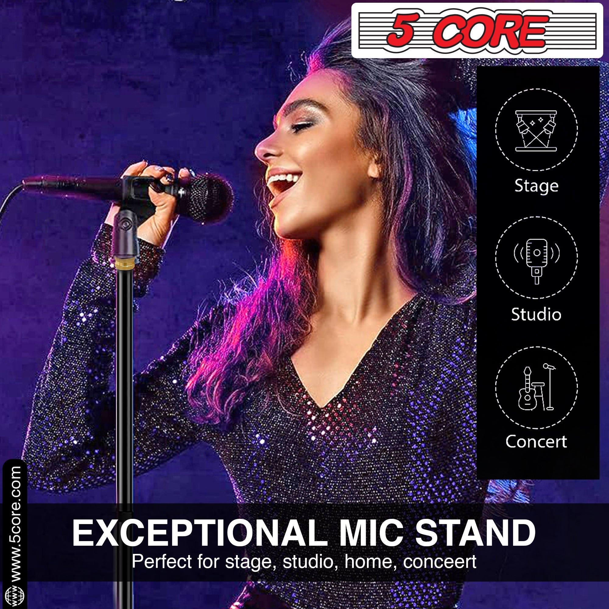 5 Core Mic Stand Round Base  Height Adjustable Universal Microphone