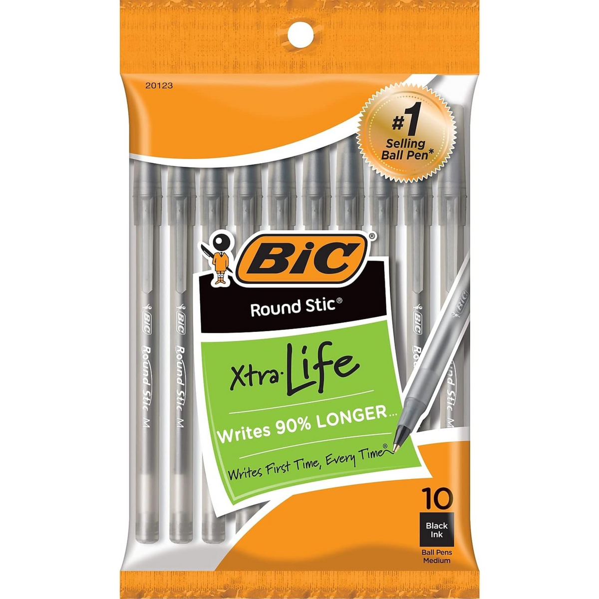 Round Stic Xtra Life Ballpoint Pen, Medium Point (1.0mm), Black, 10-Count - Horizon Bliss