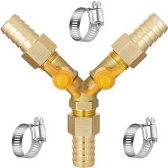 3 Way Shut Off Ball Valve, 5/8" Hose Barb 2 Switch Brass Y Shaped Valve with Clamps for Water Fuel Air - Horizon Bliss