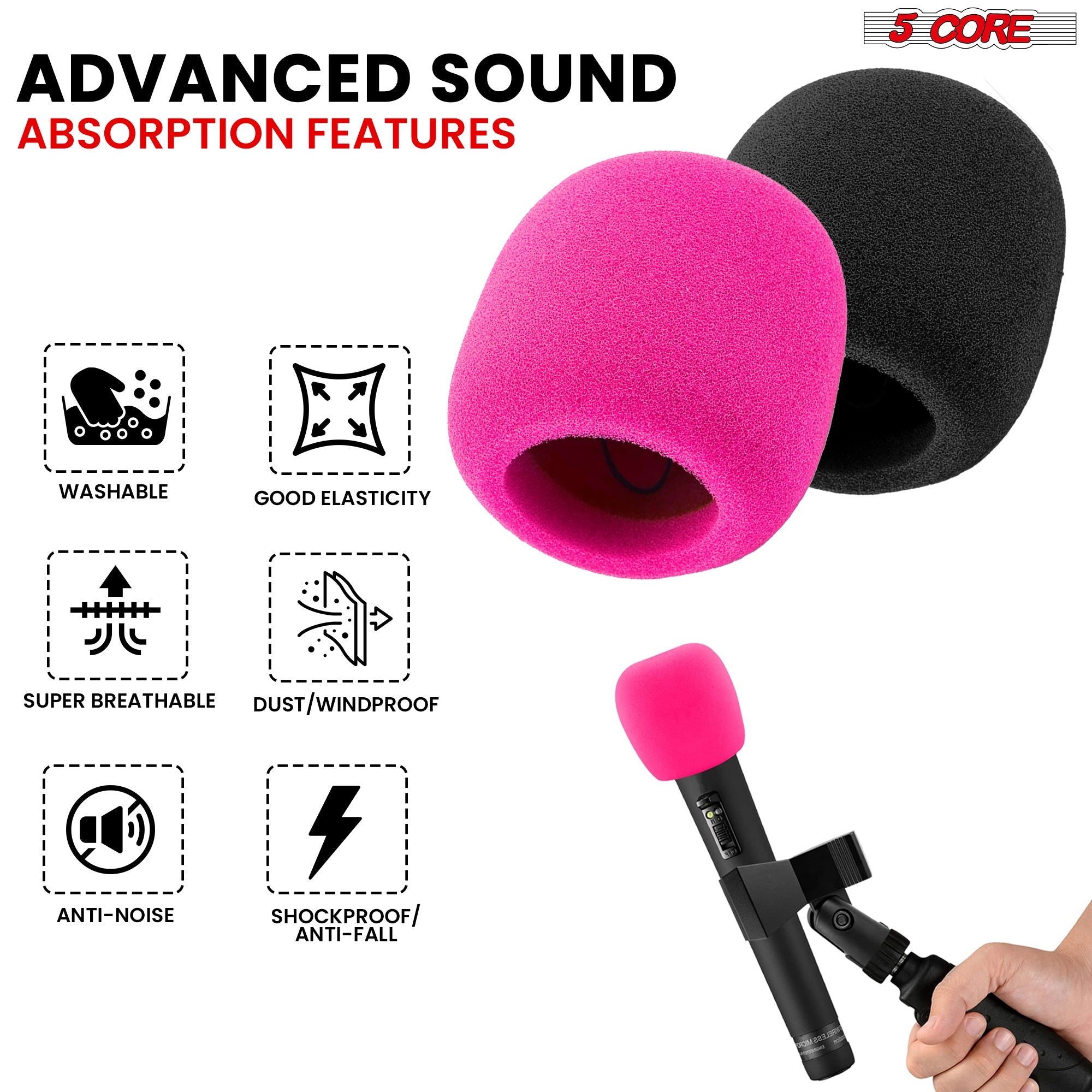 5Core Microphone Cover Soft Foam Mic Windscreen Windproof Sponge for