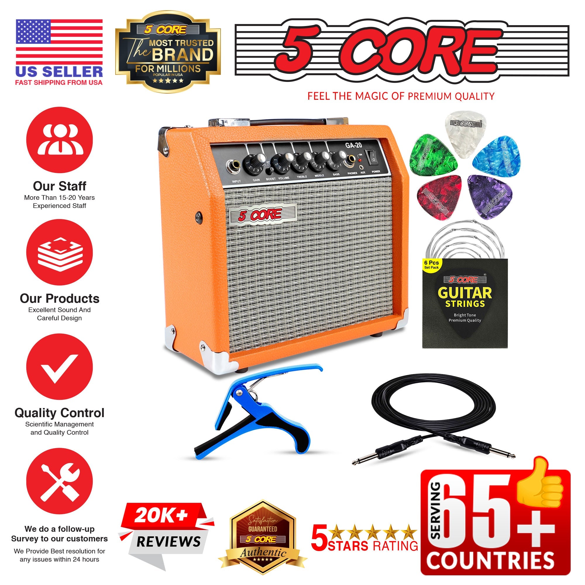 5 Core Mini Guitar Amp Orange 20W Portable Electric Bass Amplifier w - Horizon Bliss