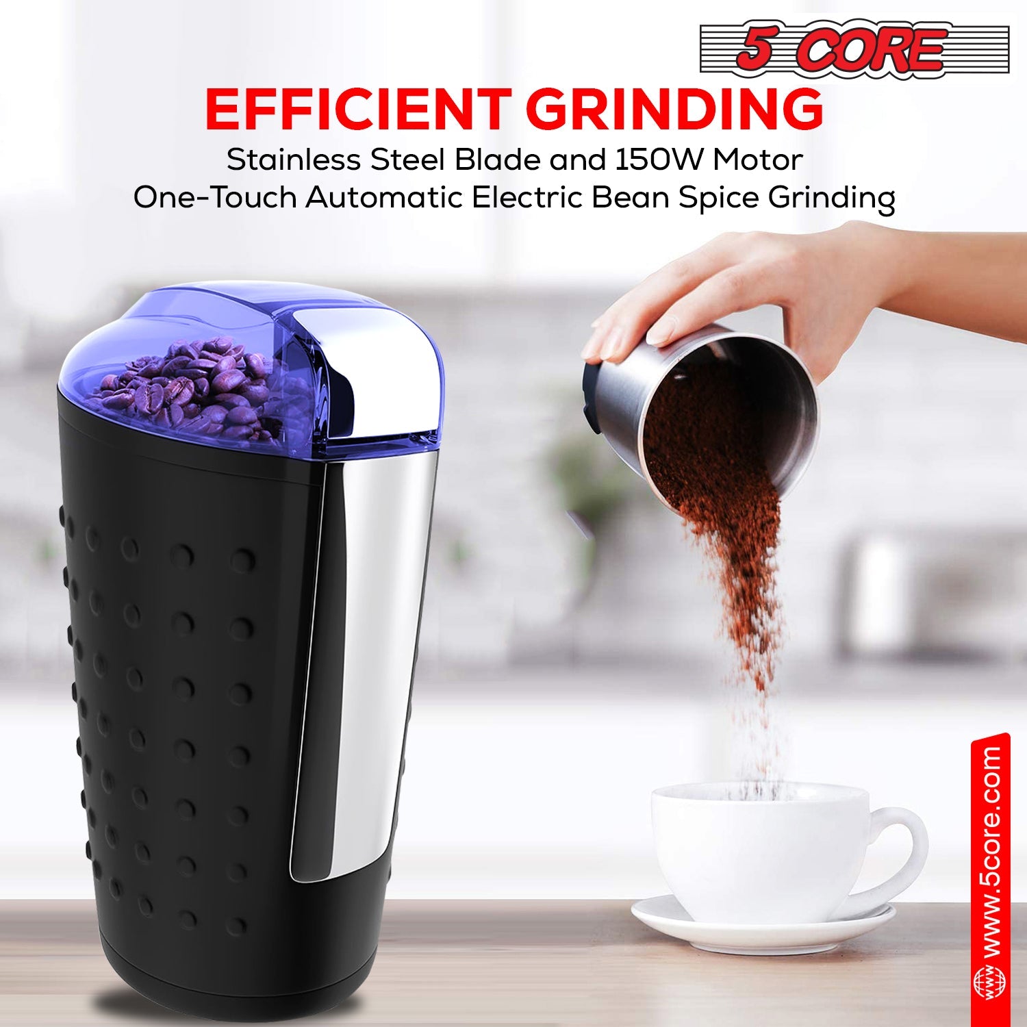 5 Core Coffee Grinder 85 Gram Capacity 150W Electric Bean Spice - Horizon Bliss