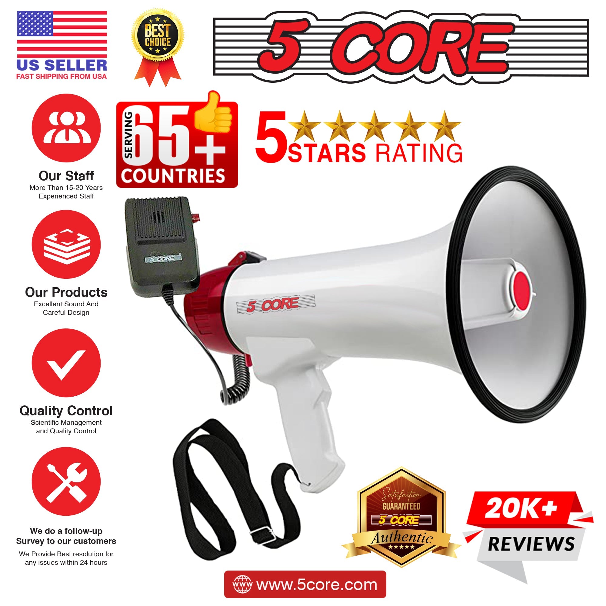 5 Core Portable Megaphone Speaker Battery Power 40W Bullhorn w Siren • - Horizon Bliss