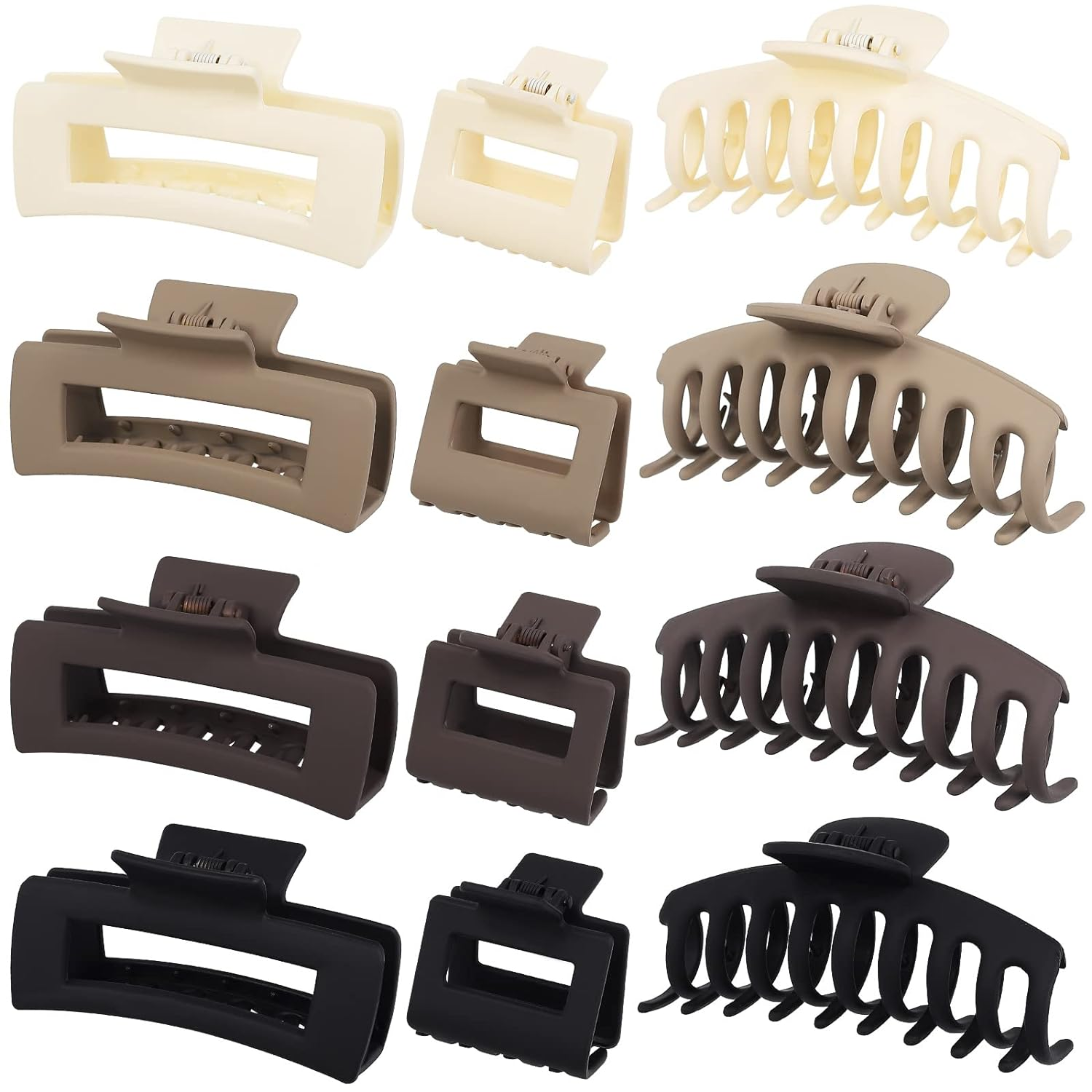 12 Pack Large Claw Clips for Thick Hair, 4inch Rectangle Hair Claw Clips Set, 2inch Small Square Hair Clips for Women, Non-slip Stylish Big Matte Banana Clips - Horizon Bliss