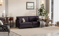 Upholstered Country Style Sofa with Wooden Legs and Two Throw Pillows - Horizon Bliss