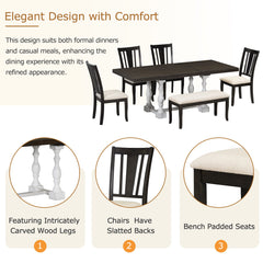 Traditional 6-Piece 78inch Trestle Extendable Dining Table Set with