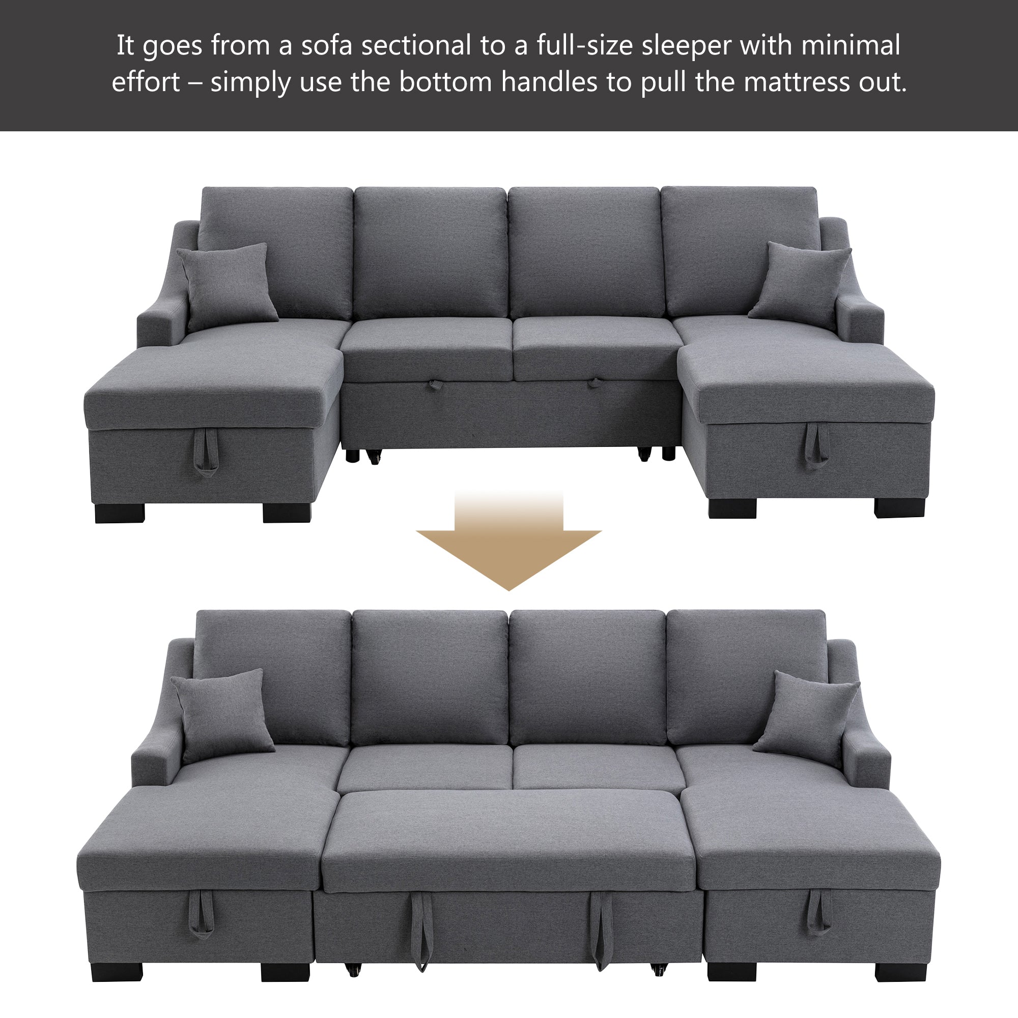 Upholstery Sleeper Sectional Sofa with Double Storage Spaces, 2 - Horizon Bliss