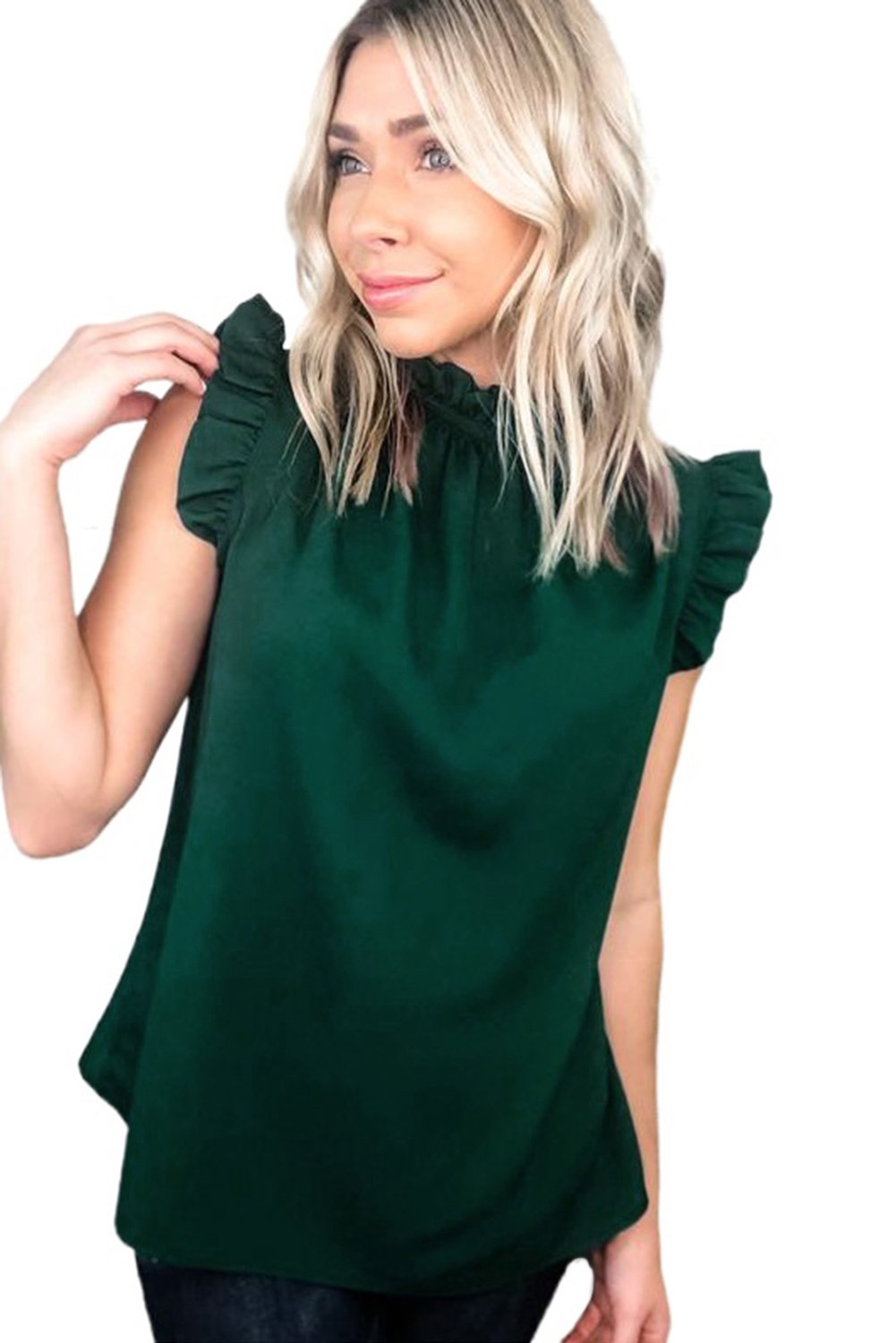 Chic Elegant Green Flounced Tank Top - Horizon Bliss